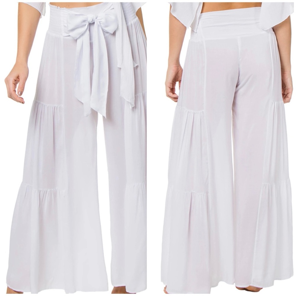 Elan White Wide-Leg Pants with Bow